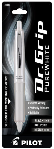 Pilot Dr. Grip PureWhite with Accent, Medium Point, Black Ink