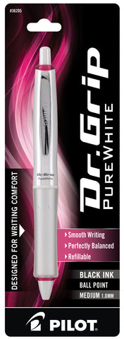 Pilot Dr. Grip PureWhite with Accent, Medium Point, Black Ink