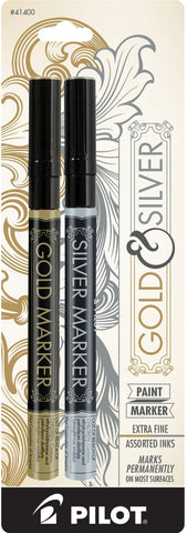 Pilot 41400 Gold and Silver Metallic Permanent Markers, Extra Fine Point