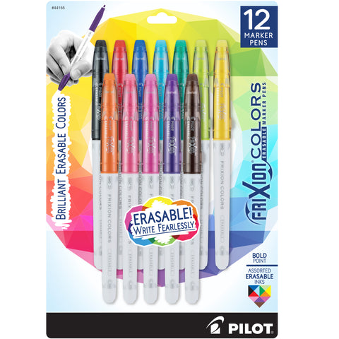 Pilot 44155 FriXion Erasable Color Marker Pens, Bold Point, 12-Pack, Assorted Colors