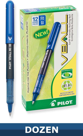 Pilot Vball Recycled Rolling Ball Stick Pens with Liquid Ink. Extra Fine Point, Dozen Box