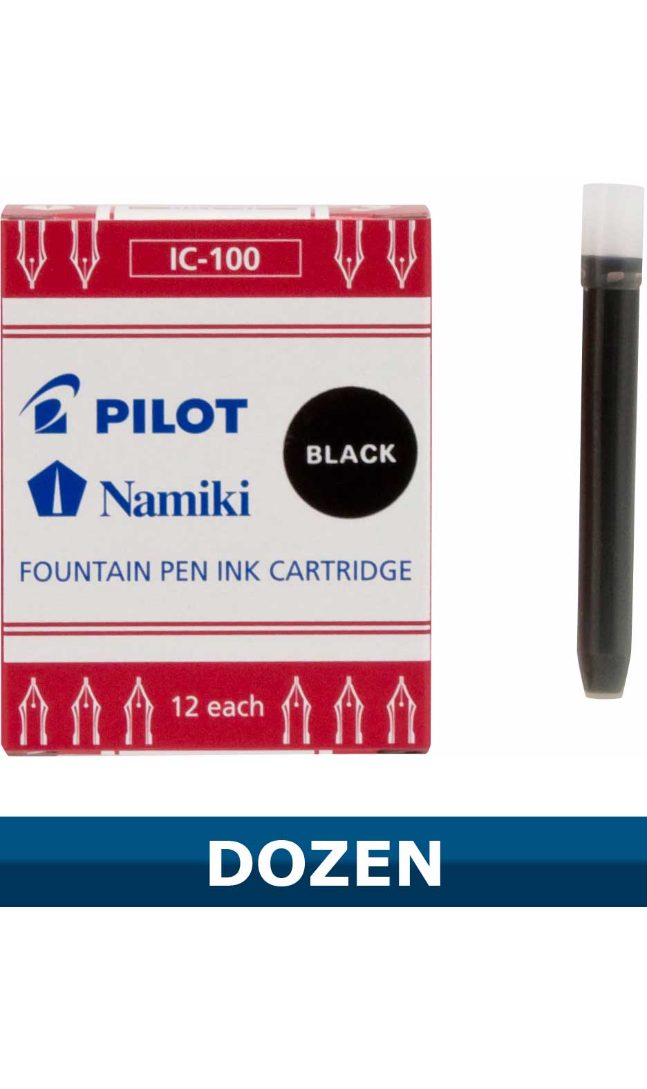 Pilot Namiki IC100 Fountain Pen Ink Cartridges, 12-Pack