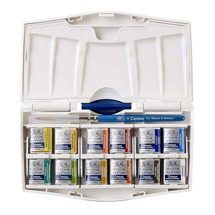 Winsor & Newton 390373 Cotman Watercolor Paint Pocket Plus Set, Half Pans, Set of 12