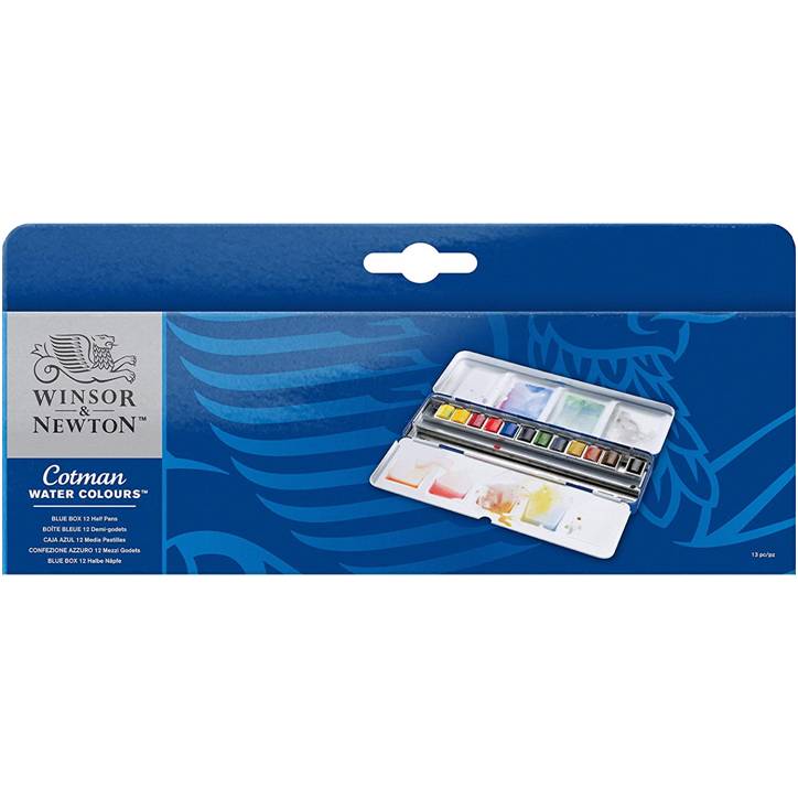 Winsor & Newton 390453 Cotman Watercolor Blue Box, Half Pans, Set