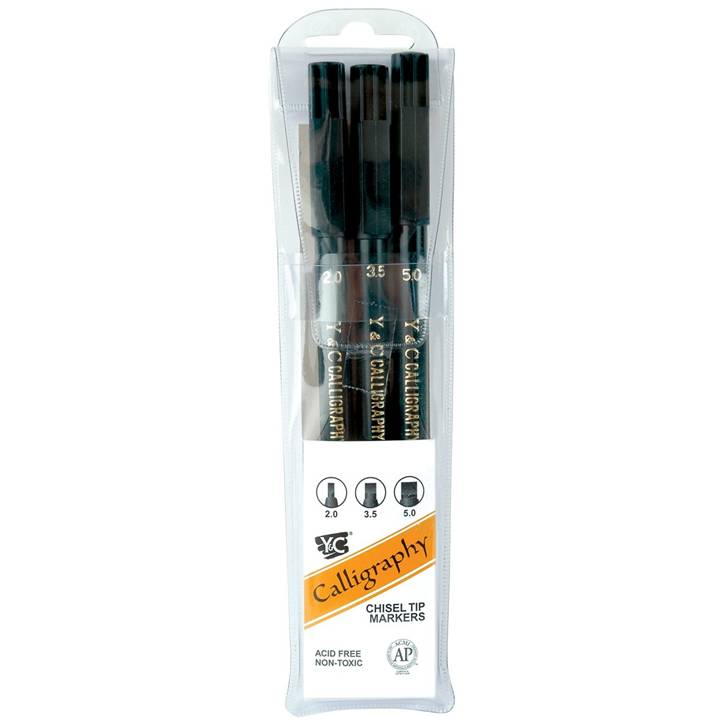 Yasutomo NSC603A Calligraphy Chisel Tip Markers, Black, 3-Pack