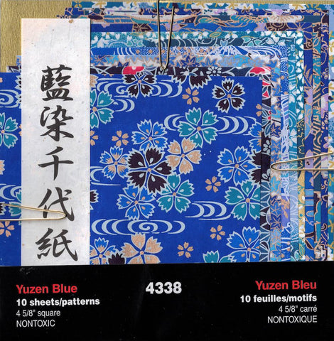Yasutomo 4338 Fold'EMS Authentic Yuzen Blue Origami Paper, 4-5/8
