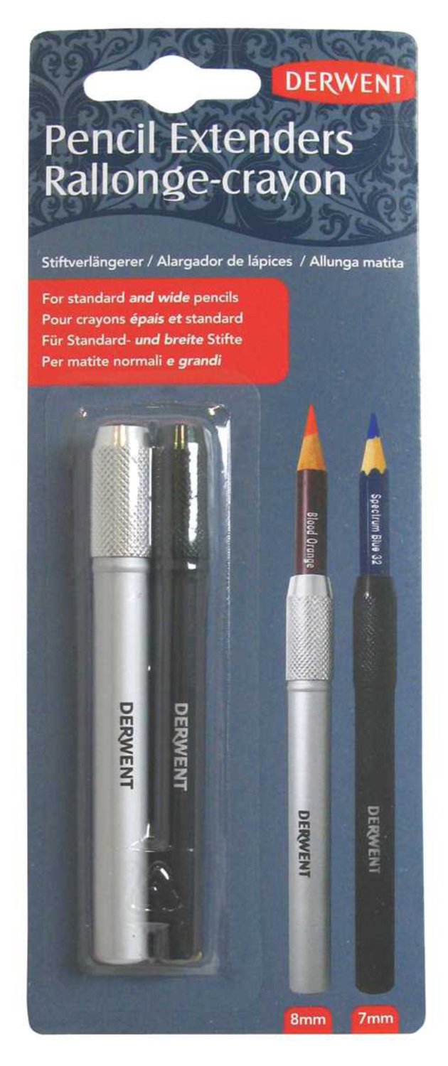 Derwent 2300124 Pencil Extender 2-Pack Set, Silver and Black, For Pencils up to 8mm