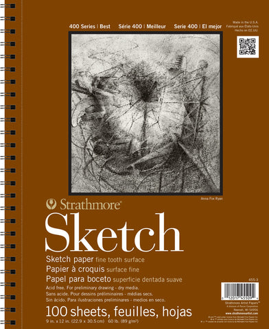 Strathmore 455-3 Series 400 Sketch Pads 9 in. x 12 in. Pad of 100, Box of 12 Pads