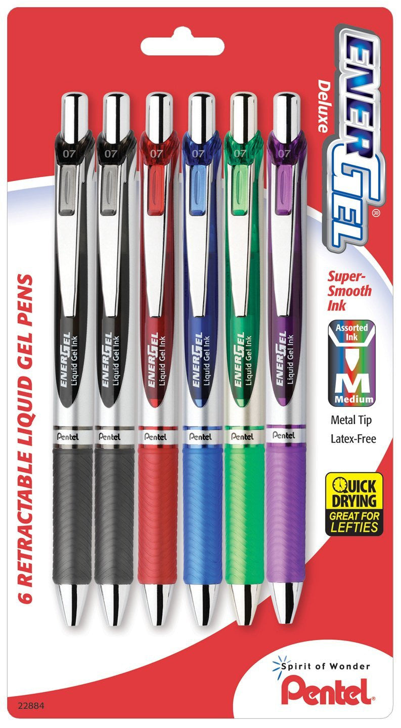 Pentel® EnerGel Liquid Retractable Gel Ink Pen, Metal Tip, Refillable, 0.7mm,  Black Ink