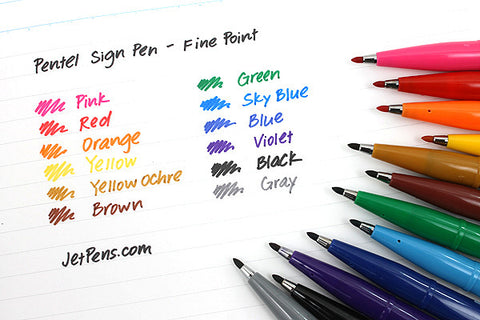 Pentel S520-12 Arts Fiber Tipped Sign Pens, Set of 12 Assorted Ink Colors