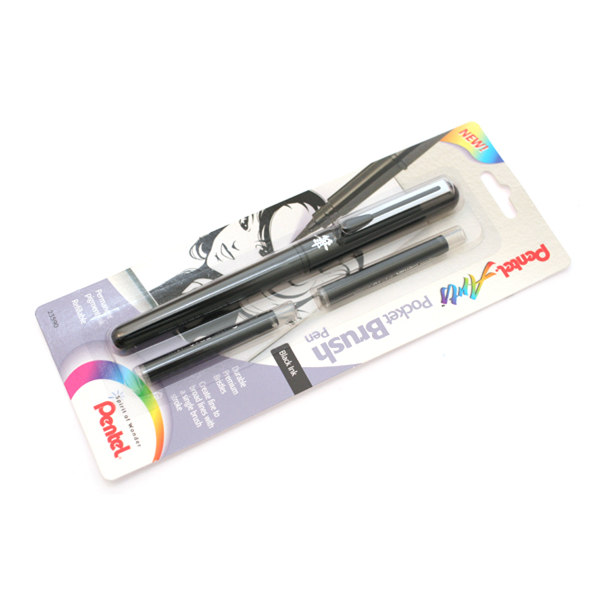 Pentel GFKP3BPA Arts Pocket Brush Pen with 2 Black Refills – Value Products  Global