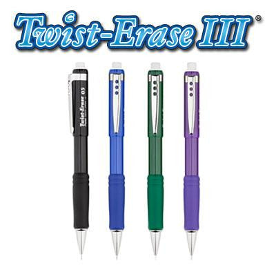 Pentel QE515A, QE515C, QE515D, QE515V Twist-Erase III Mechanical Pencils, 0.5mm, Set of 4 Barrel Colors