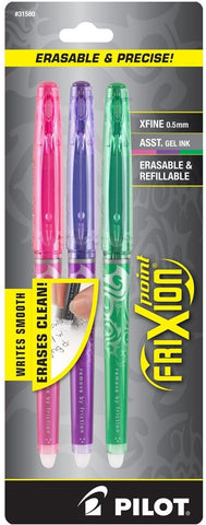 Pilot FriXion Point Erasable Gel Pens, 0.5mm, Extra Fine Point, 3-Pack, Assorted Colors